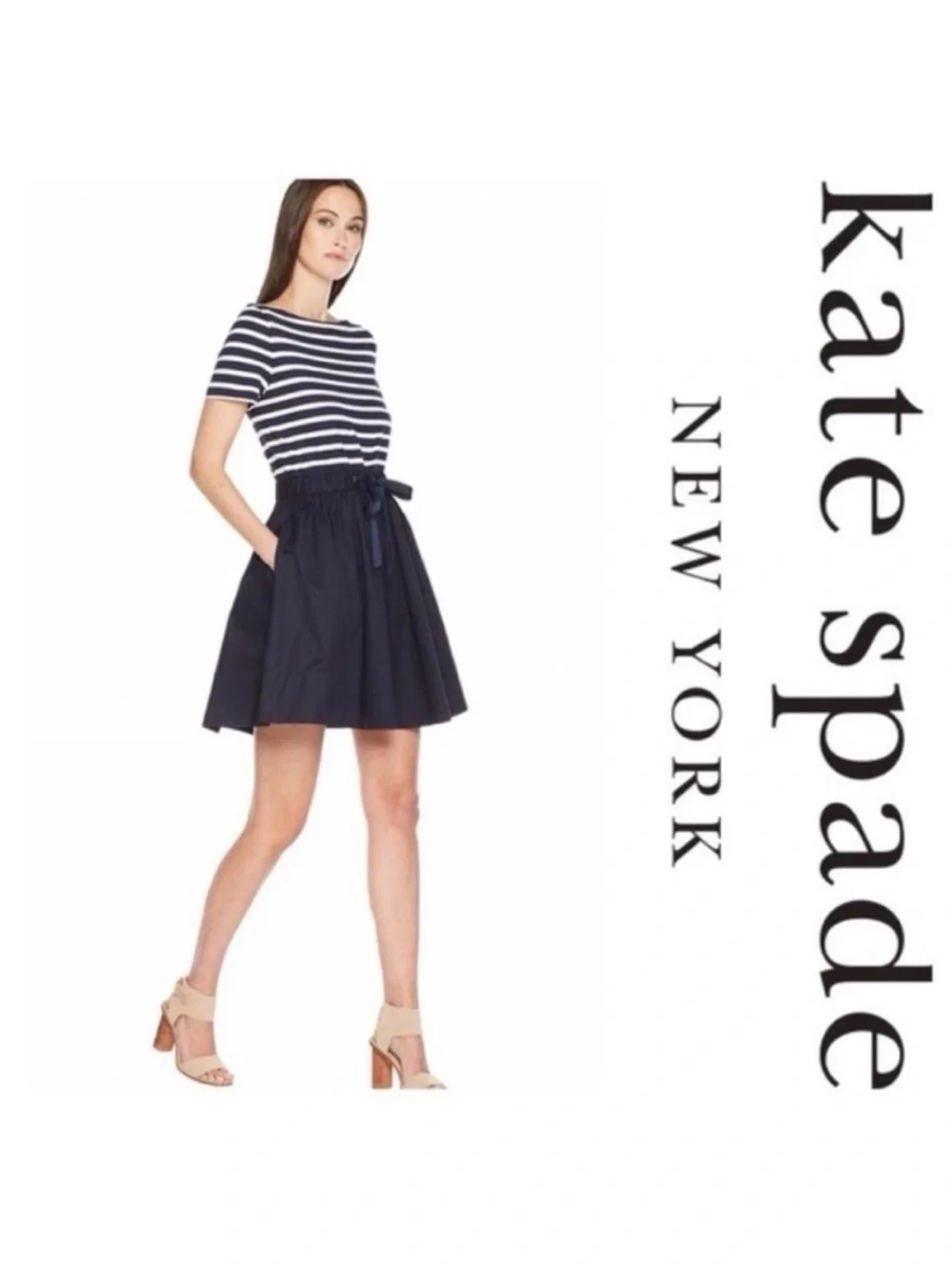Kate Spade Broome Street Stripe Knit Mixed Media Dress Size Small Nautical